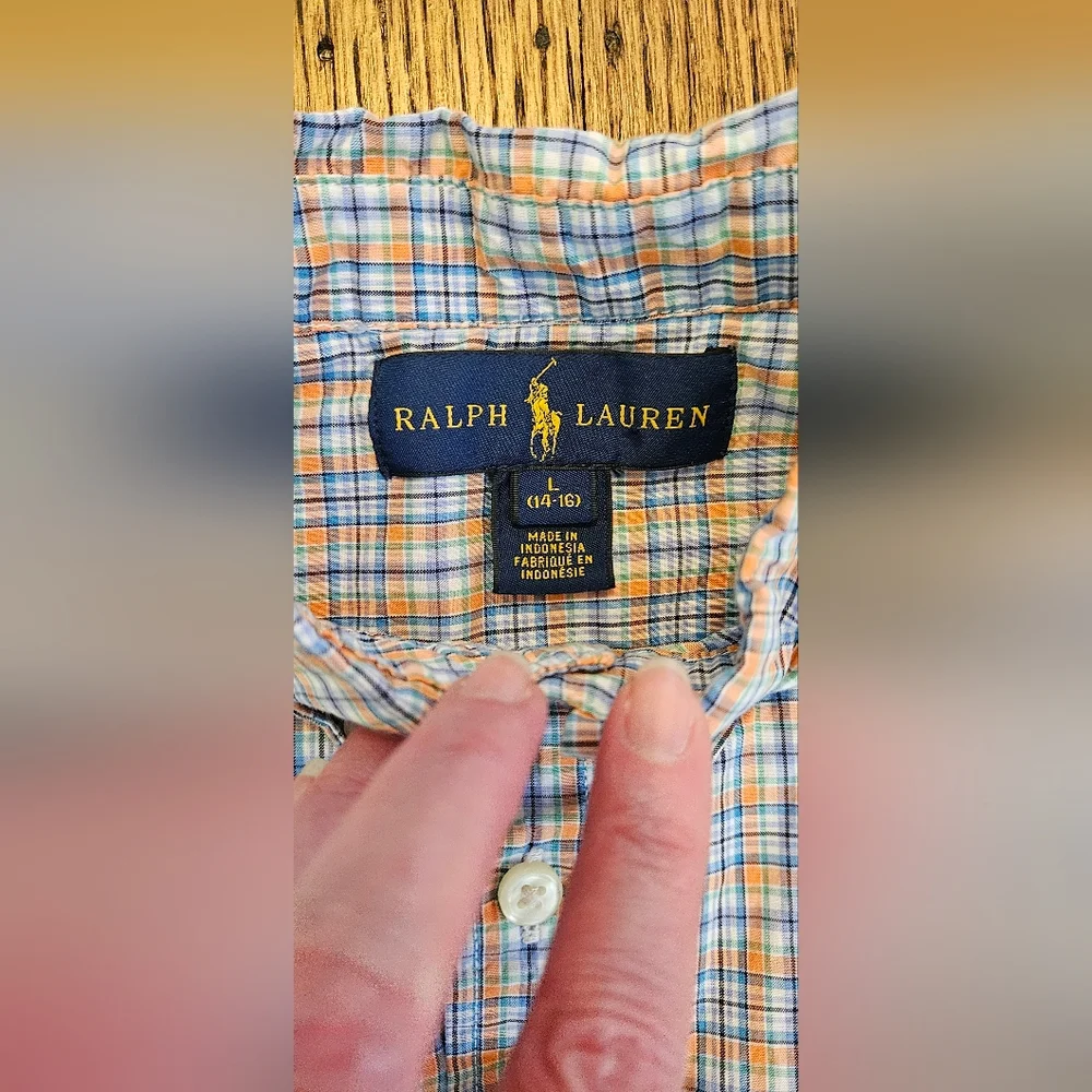 Ralph Lauren Boys Short Sleeve Plaid Button Up Size Large (14-16)